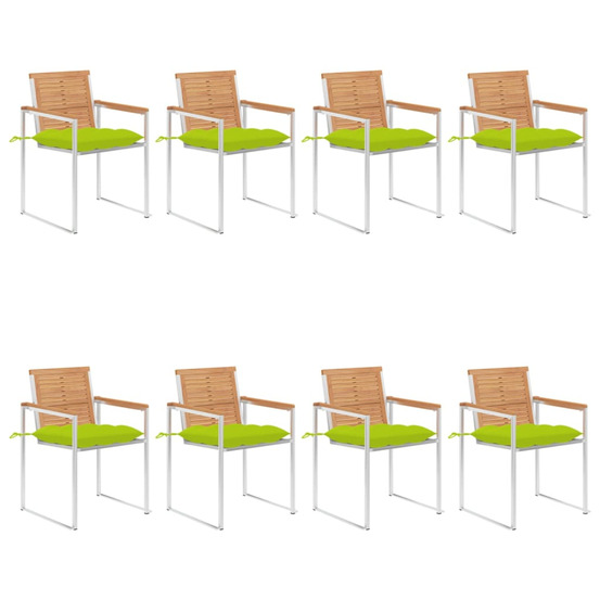 Chaises de jardin lot de 8 avec coussins bois de teck massif