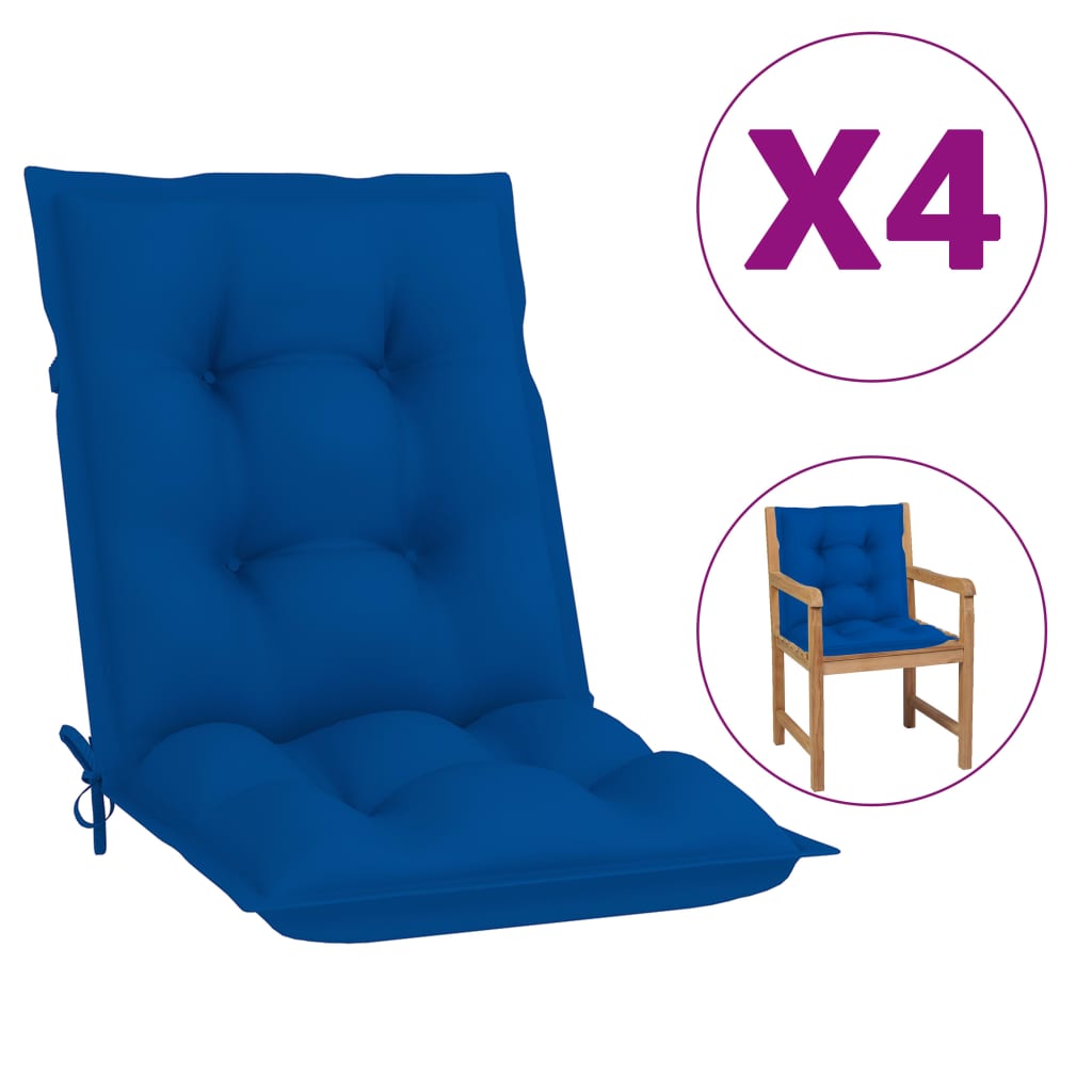 Coussins de chaise de jardin à dossier bas lot de 4 bleu royal