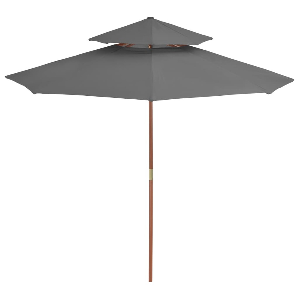 Parasol à deux étages avec mât en bois 270 cm anthracite