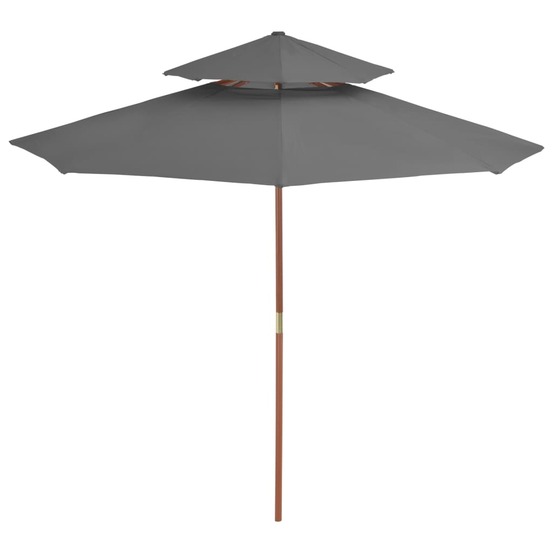 Parasol à deux étages avec mât en bois 270 cm anthracite