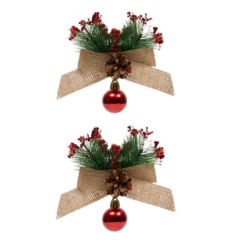 Lot de 2 suspensions de sapin nœud et baies 11 x 12 cm