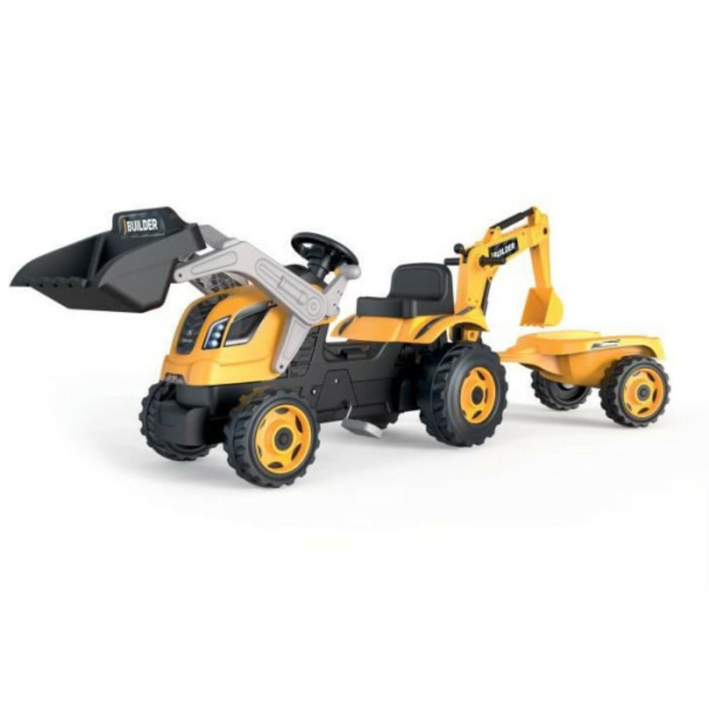 Tracteur a pédales builder max + remorque + pelleteuse + pelle - - jaune