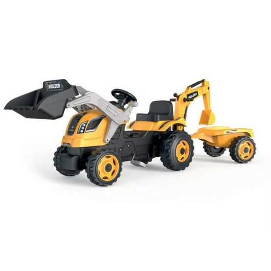 Tracteur a pédales builder max + remorque + pelleteuse + pelle - - jaune