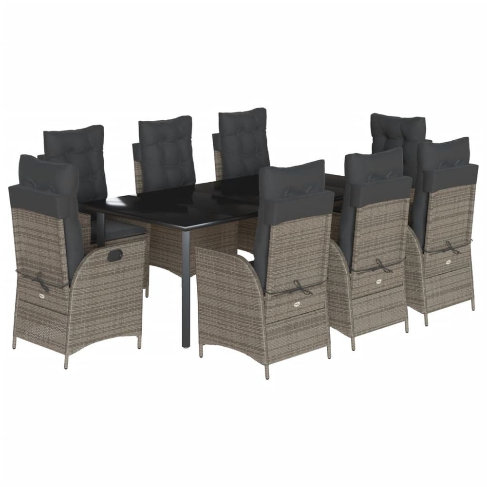 Ensemble à manger de jardin 9 pcs coussins gris résine tressée