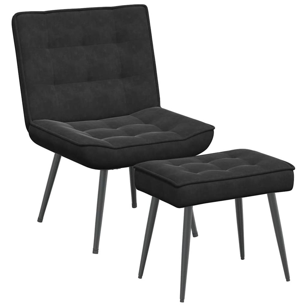 Chaise de relaxation avec tabouret noir velours
