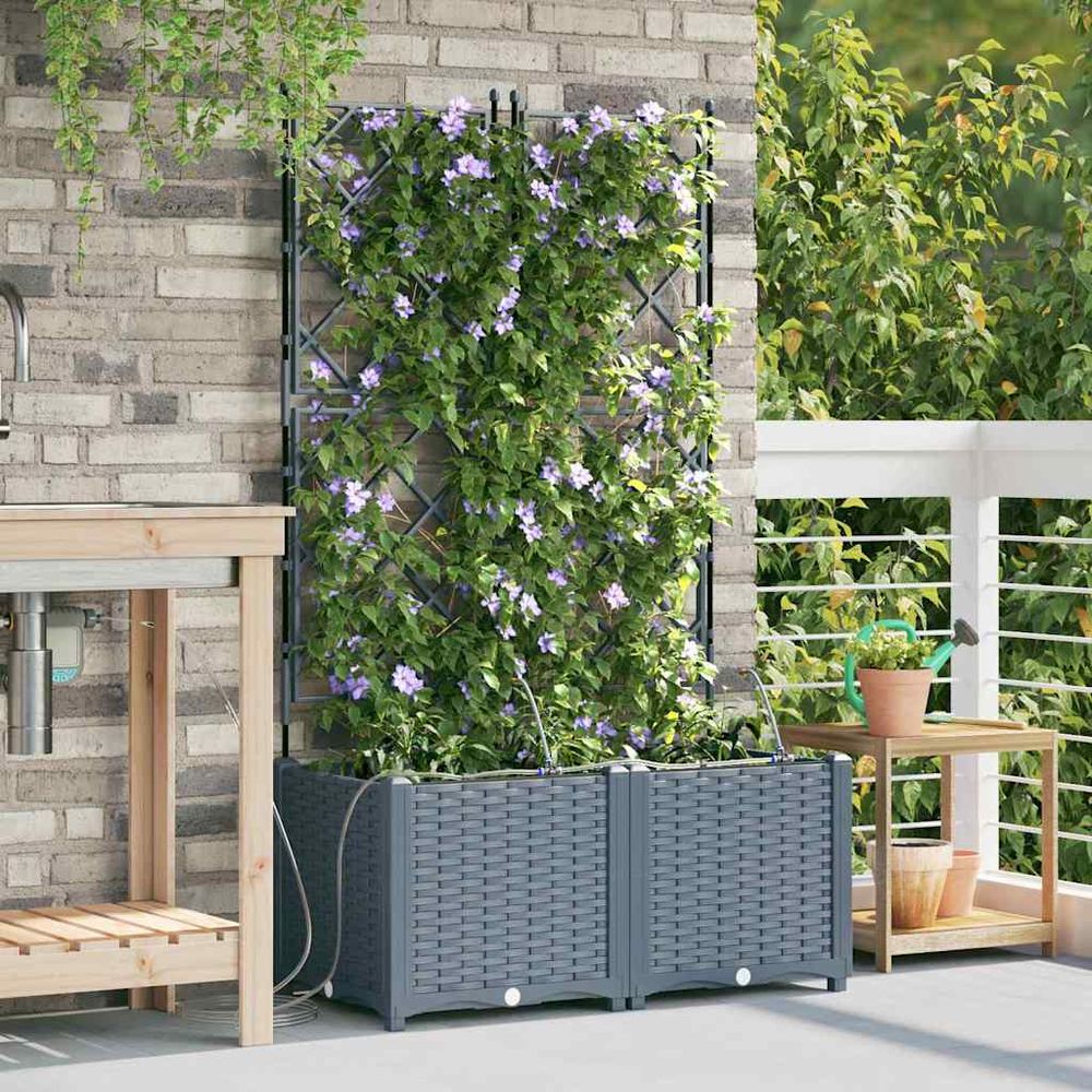 Jardinière haute acier avec irrigation pour jardin terrasse gris clair 80x40x142 cm