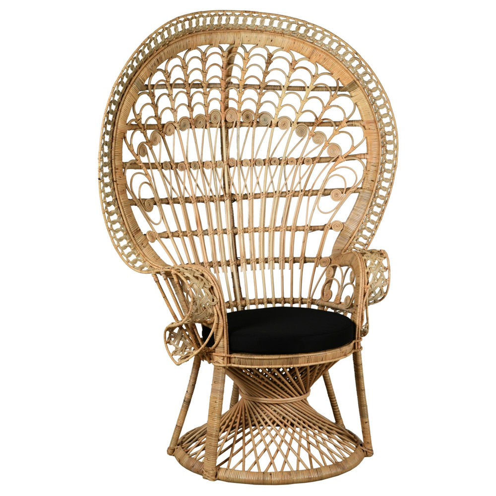 Fauteuil emmanuelle en rotin paon naturel et noir