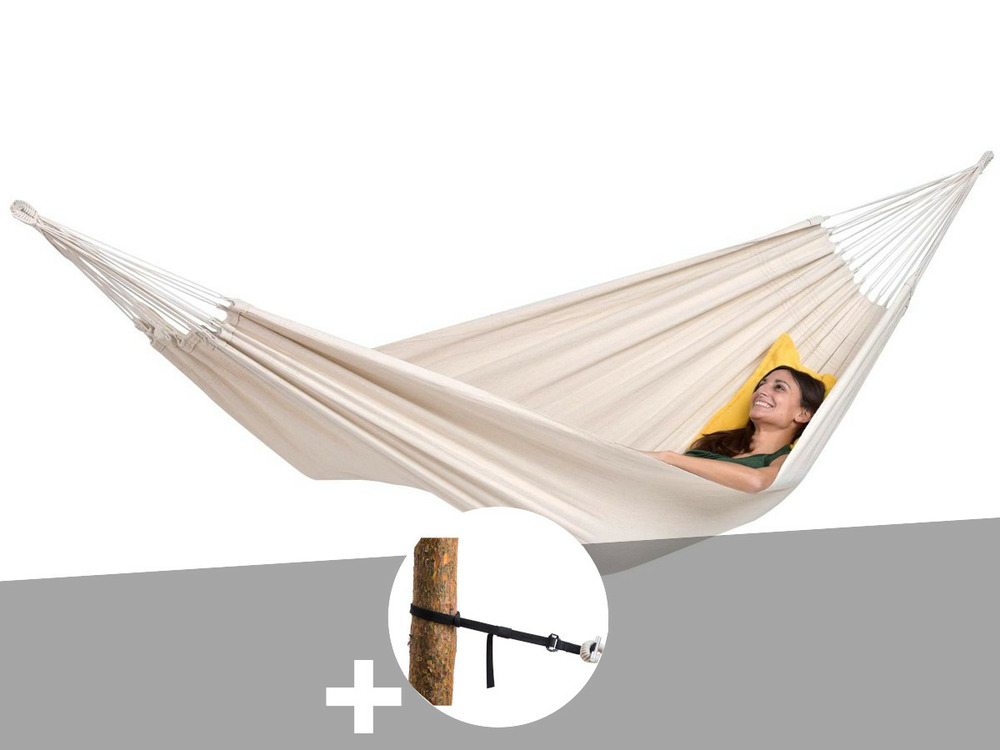 Hamac 2 places barbados naturel + kit attaches t-strap