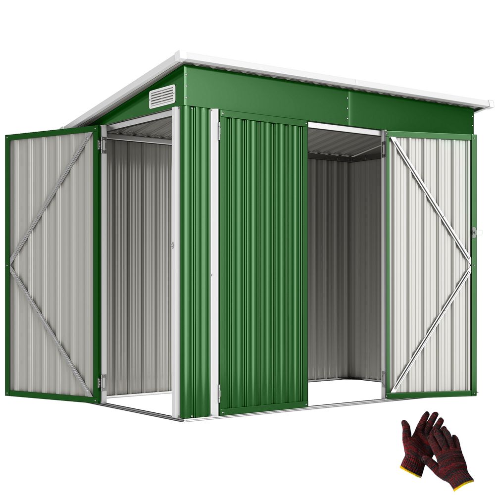 Abri de jardin métal acier extérieur rangement outils triple porte 234x132x185cm vert - comfortxl outdoor living