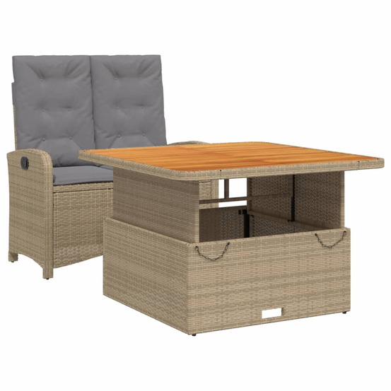 Ensemble à manger de jardin et coussins 2 pcs beige poly rotin