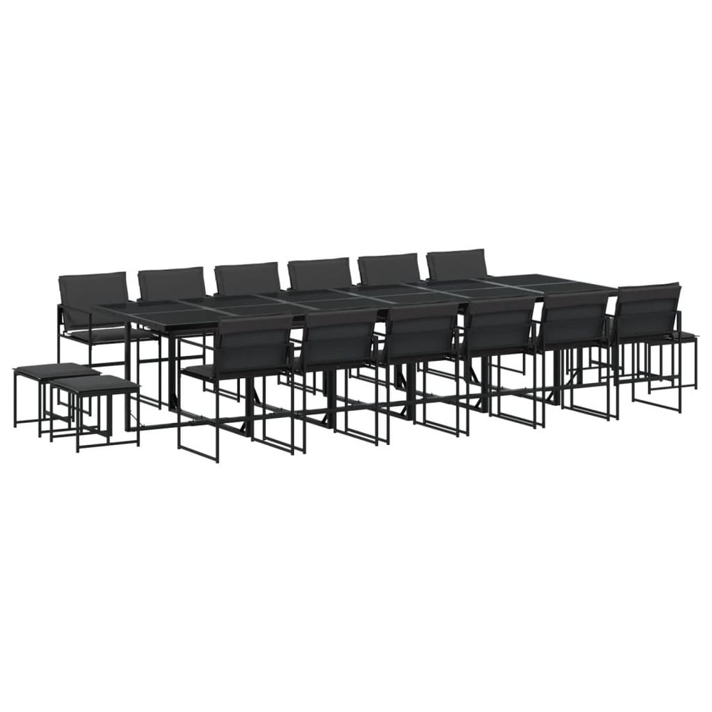 Ensemble à manger de jardin avec coussins 17 pcs noir textilène