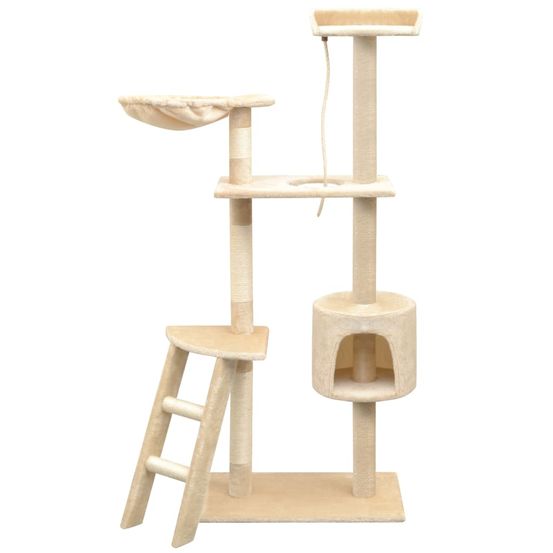 Grand arbre à chat 150 cm avec hamac griffoir sisal et échelle beige