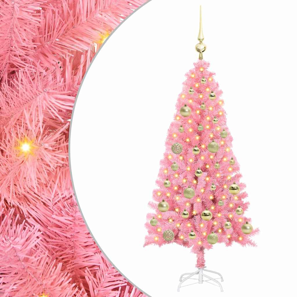 Sapin de noël avec 150 led avec support rose 120 cm pvc