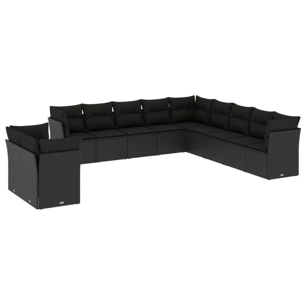 Salon de jardin 11 pcs avec coussins noir résine tressée