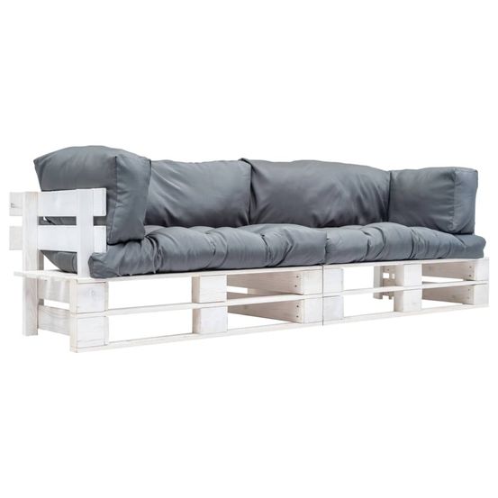 Canapés de jardin palette 2 pcs avec coussins gris pinède