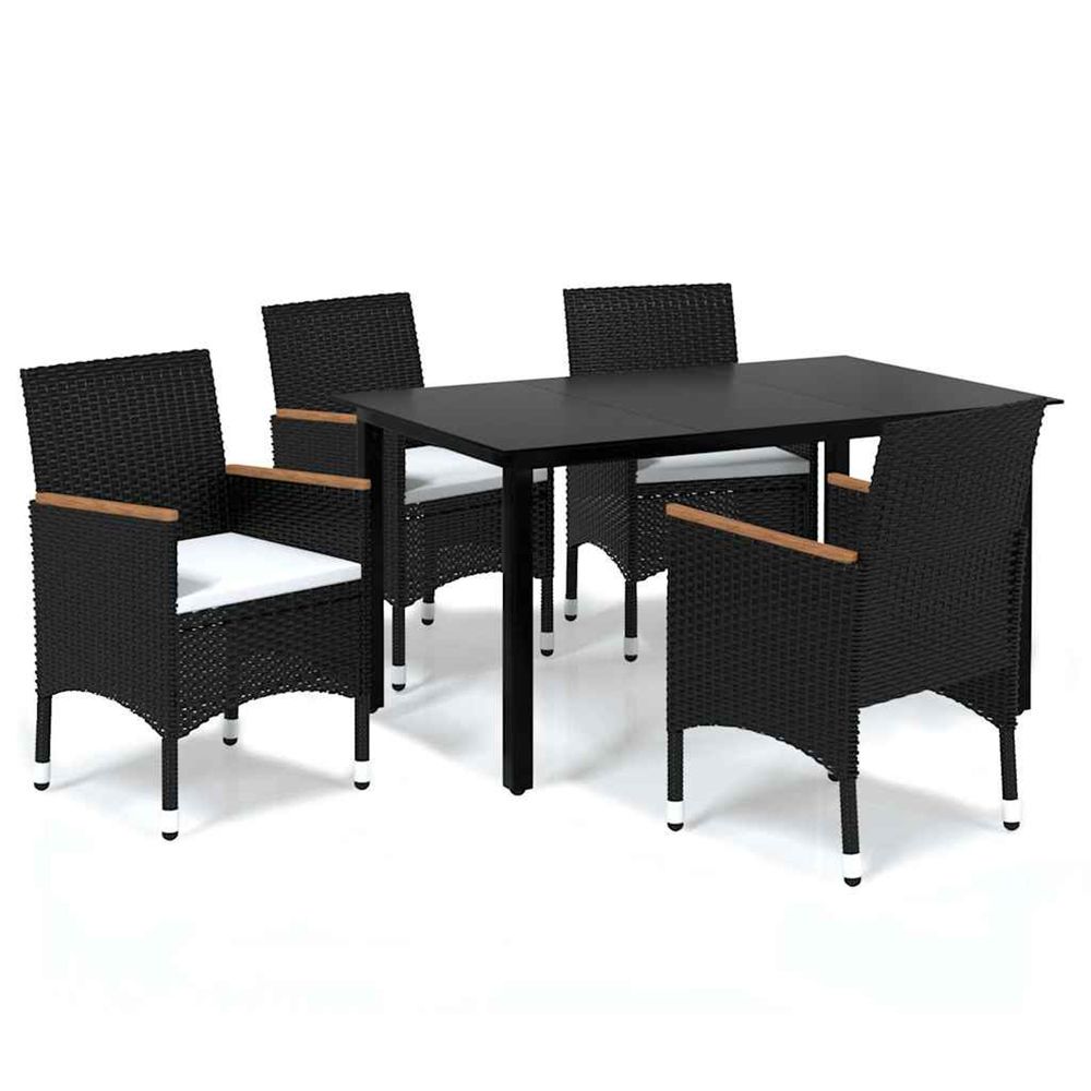 Ensemble à dîner de jardin avec coussins 5 pcs poly rotin noir