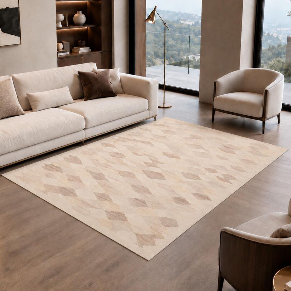 Tapis kilim 208 x 298 cm, crème et beige, en laine, géométrique, kelim ku 4