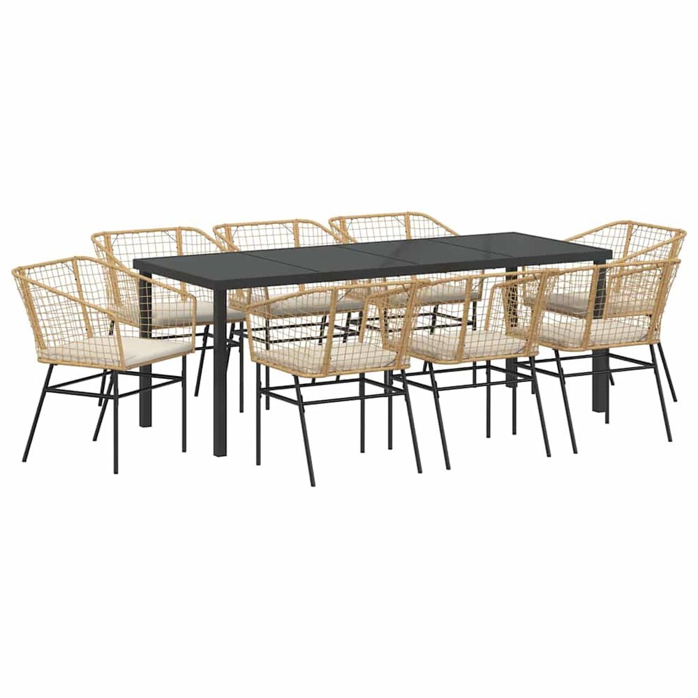 Ensemble de salle à manger pour jardin 9 pc marron polyrotin