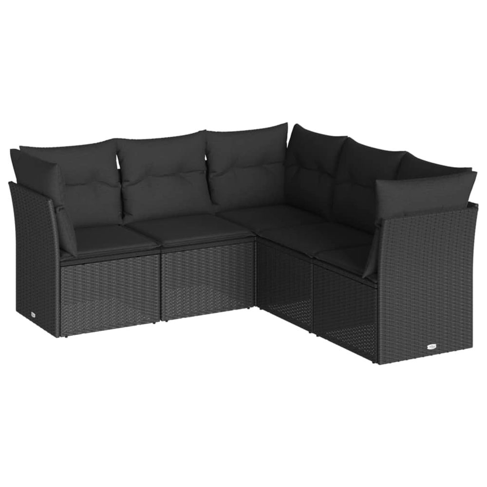 Salon de jardin 5 pcs avec coussins noir résine tressée