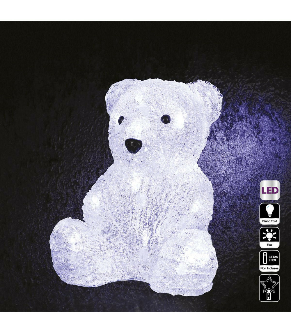 Décoration lumineuse ours assis 16 led blanc froid h 20 cm