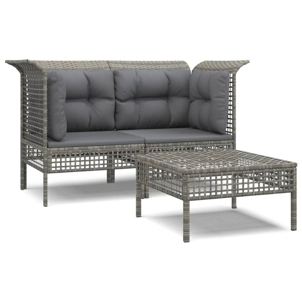 Salon de jardin 3 pcs avec coussins gris résine tressée
