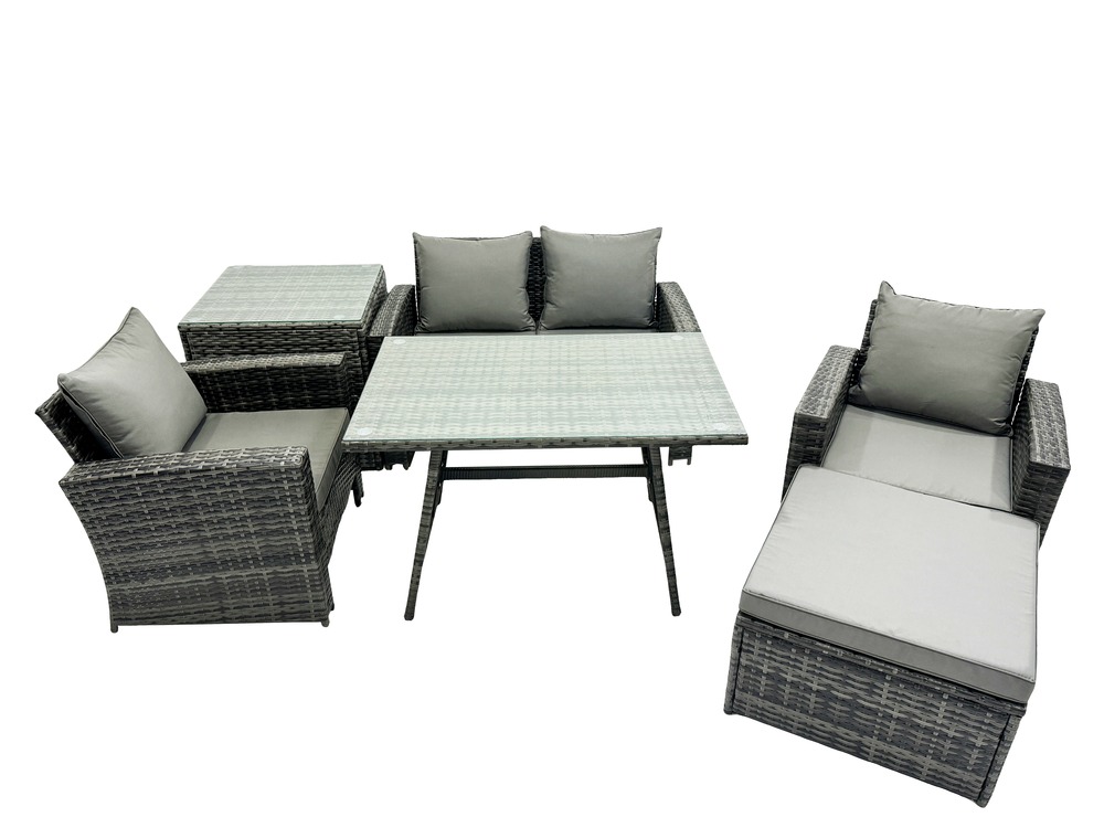 Ensemble de canapé en rotin extérieur avec table à manger grand tabouret table d'appoint gris foncé mixte