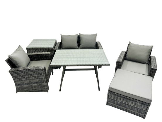 Ensemble de canapé en rotin extérieur avec table à manger grand tabouret table d'appoint gris foncé mixte