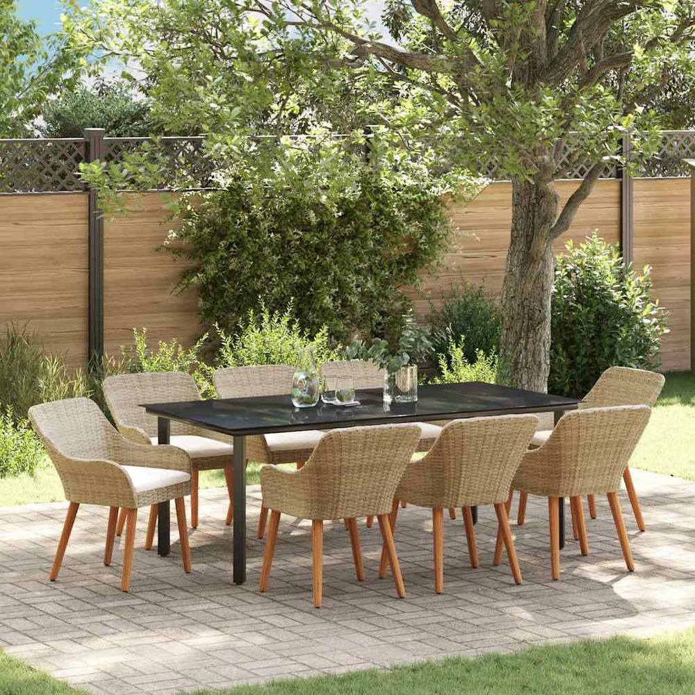 Ensemble de salle à manger pour jardin 9 pcs beige polyrotin