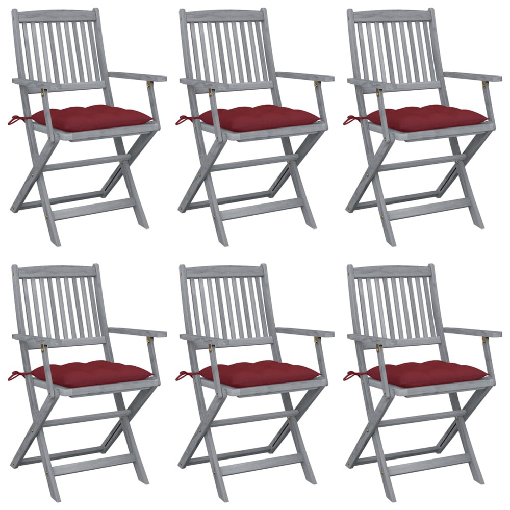 Chaises pliables d'extérieur lot de 6 et coussins bois d'acacia