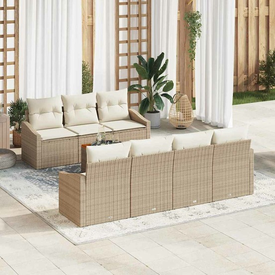 Ensemble de canapé de jardin 8 pcs beige et crème polyrotin