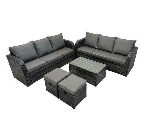 Ensemble de meubles de jardin en polyrotin 8 places avec table basse rectangulaire canapé 3 places 2 petits tabourets