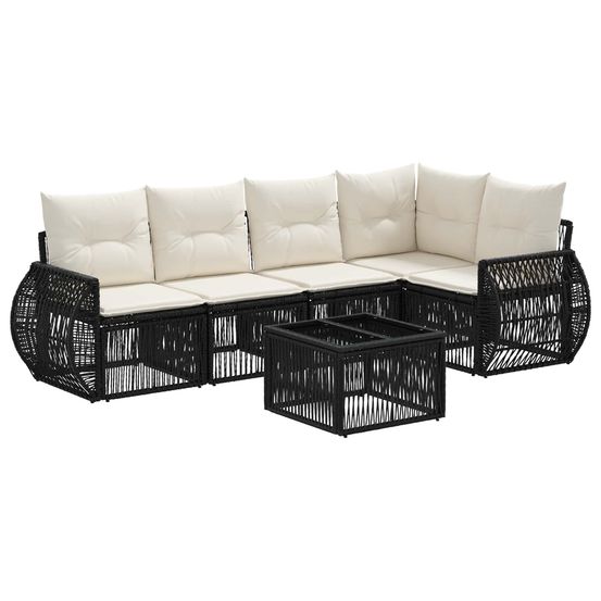 Ensemble de canapé de jardin 6 pc noir et blanc crème polyrotin