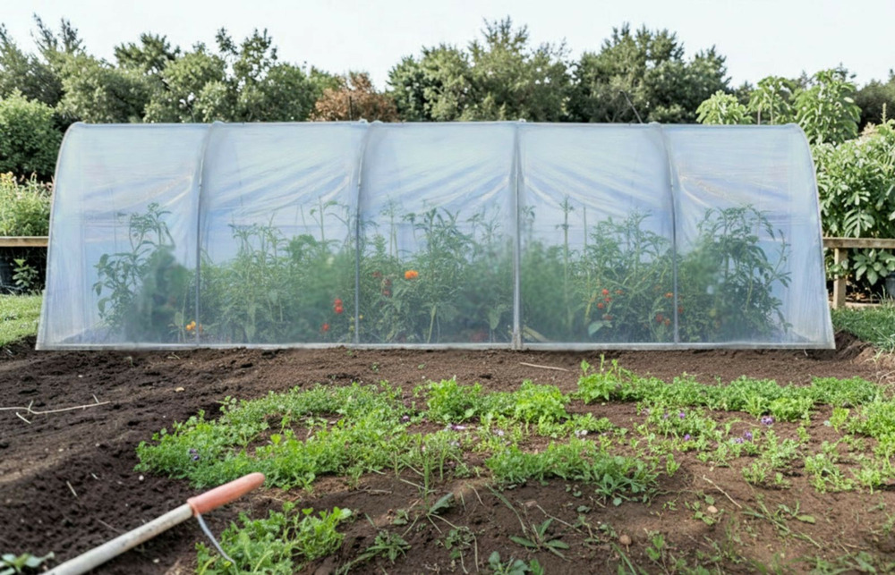 Serre tunnel de jardin - 22m² - 3 x 7,5m - pieds arrondis - polyéthylène haute densité - 2 portes - les serres tonneau