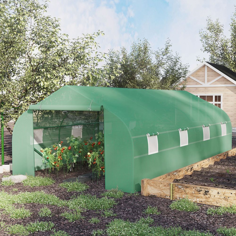 Serre tunnel de jardin pe métal galvanisé 595 x 300 x 200 cm verte potager ventilée - comfortxl outdoor living