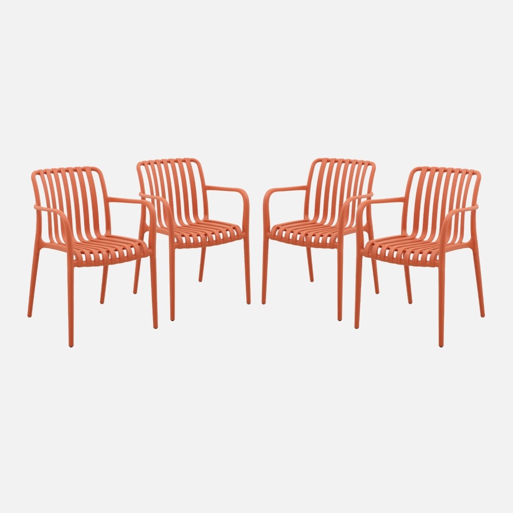 Lot de 4 fauteuils de jardin en plastique, empilables, design linéaire