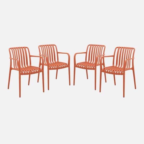 Lot de 4 fauteuils de jardin en plastique, empilables, design linéaire