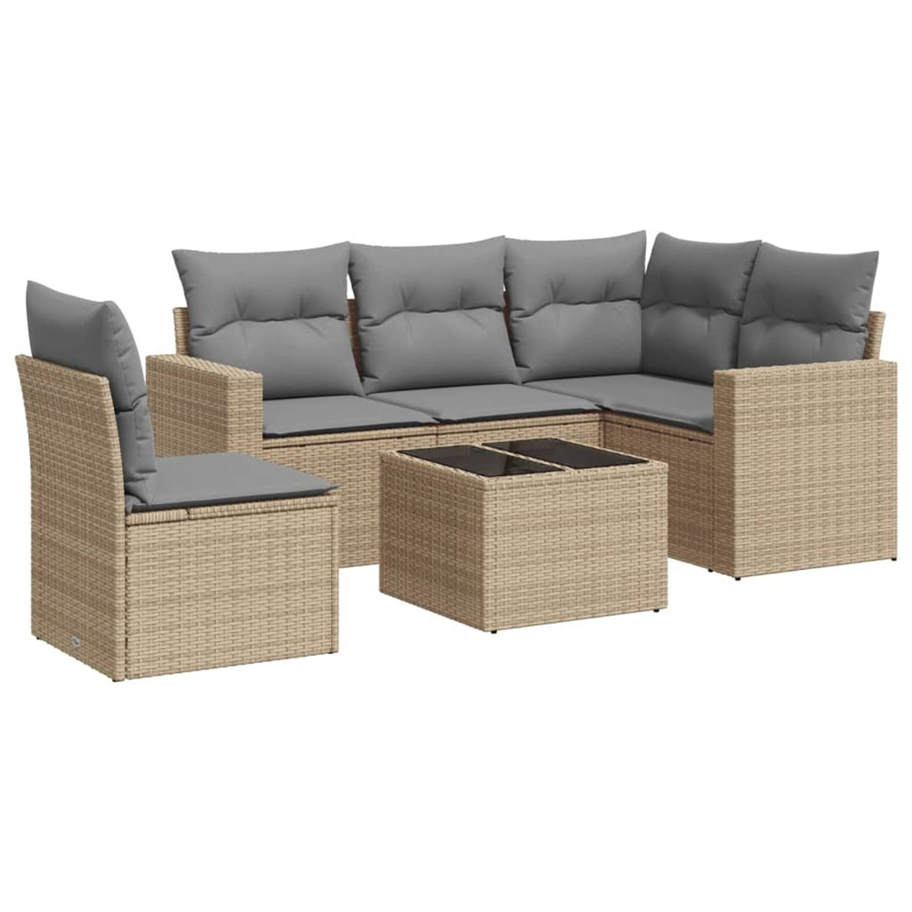 Salon de jardin avec coussins 6 pcs beige résine tressée