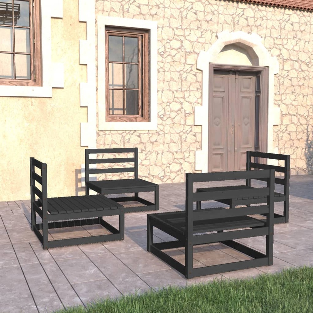 Salon de jardin 4 pcs noir bois de pin massif