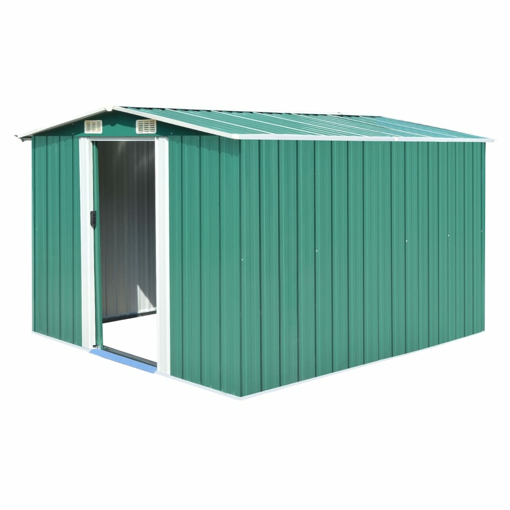 Abri de jardin cabane cabanon maison de stockage remise extérieur hangar outils robuste 257 x 298 x 178 cm métal vert 02_0022