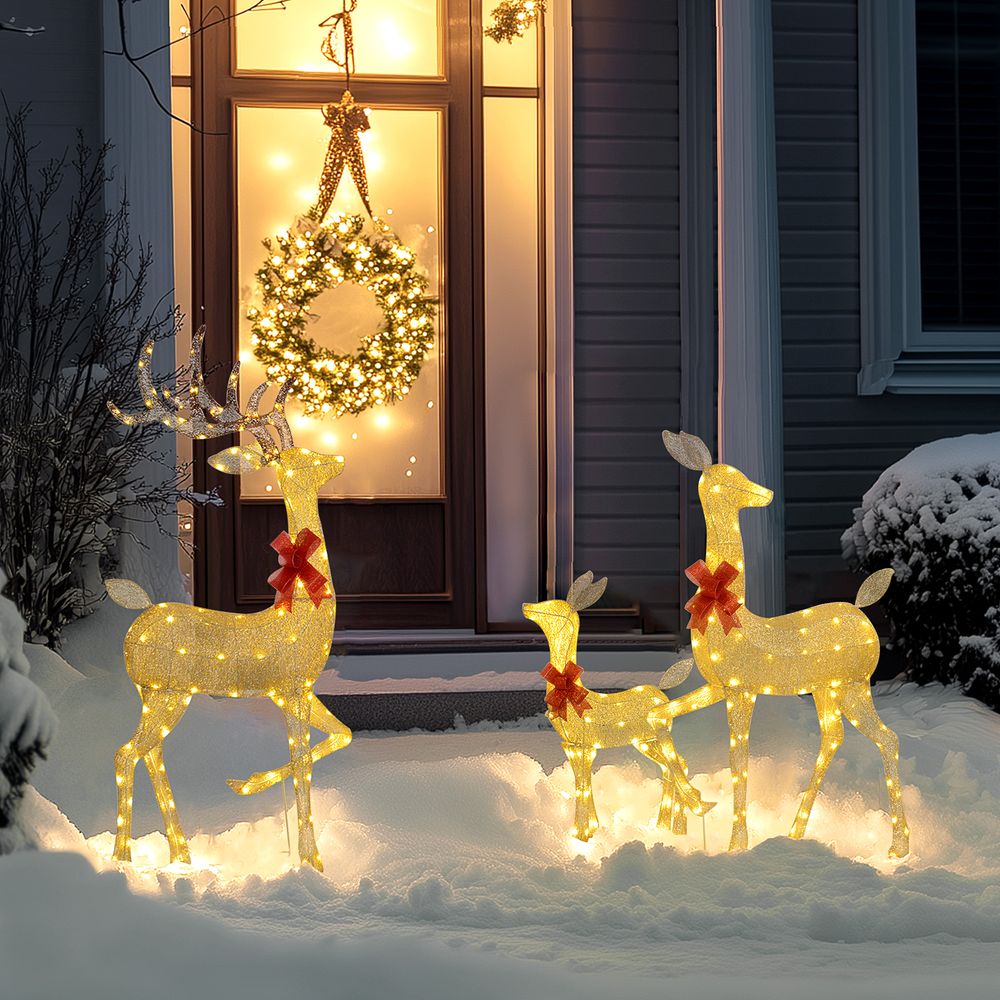 Décoration lumineuse de noël en acier or longueur 133 cm