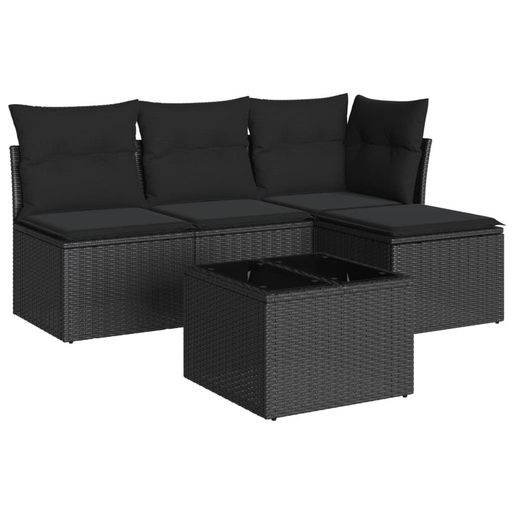 Salon de jardin 5 pcs avec coussins noir résine tressée
