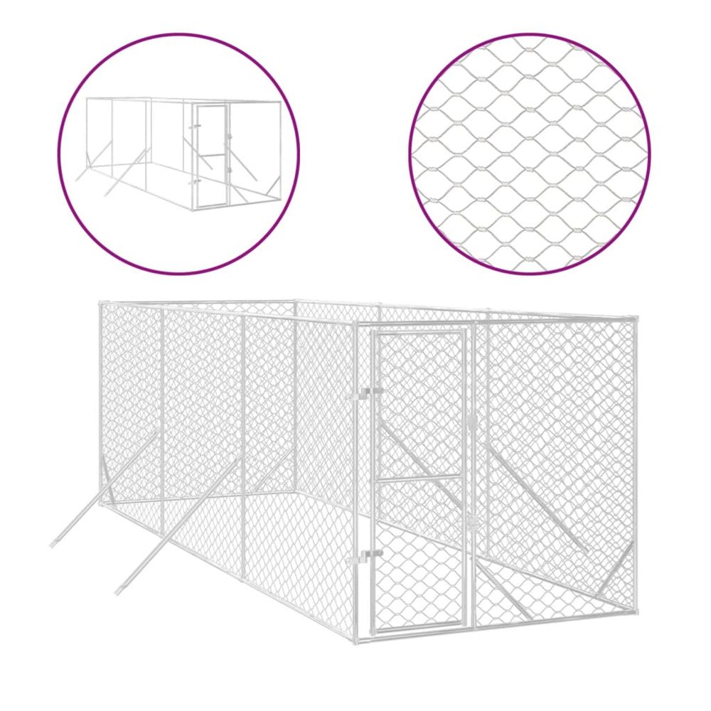 Chenil d'extérieur pour chiens argenté 2x6x2 m acier galvanisé