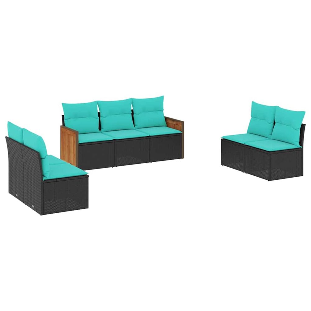 Salon de jardin 7 pcs avec coussins noir résine tressée