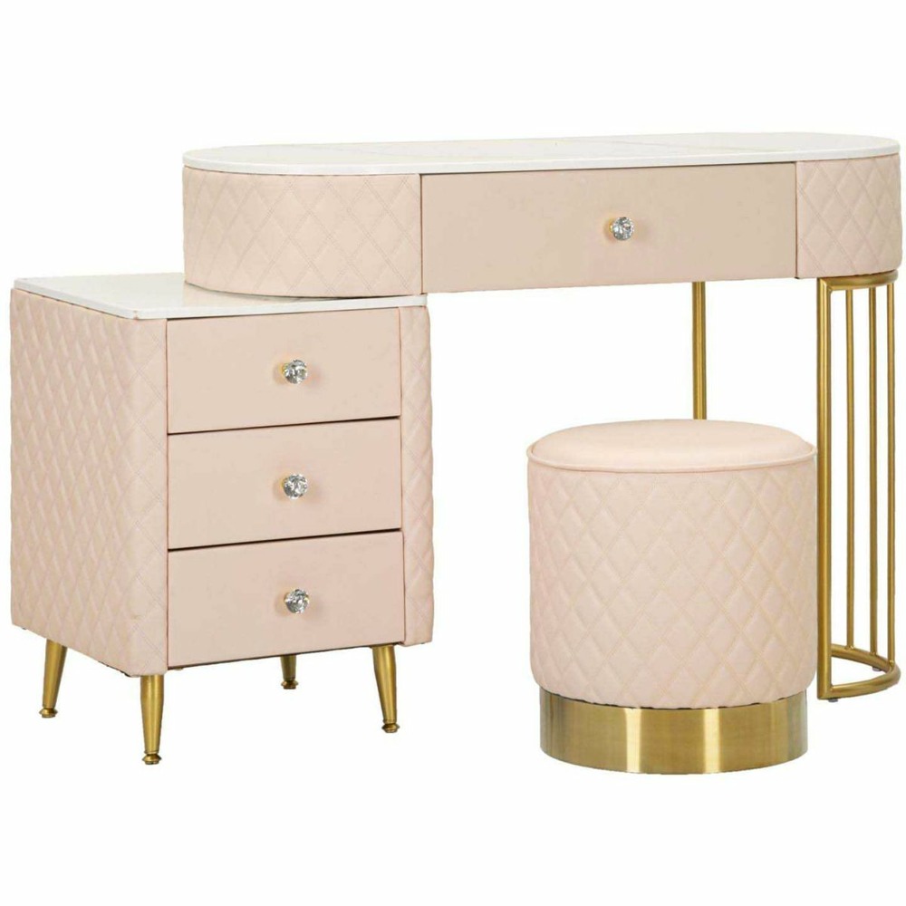 Coiffeuse effet matelassé avec tabouret sharon rose et doré