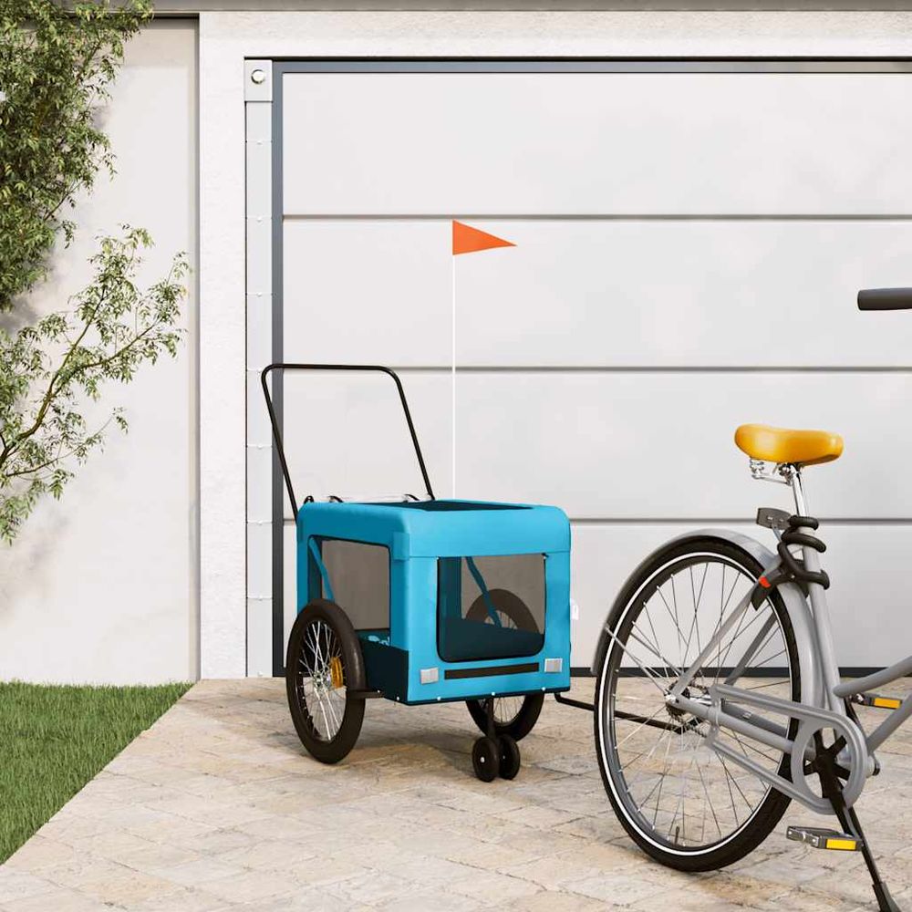 Remorque vélo et poussette pour chien 45kg transport sécurisé pliable bleu et noir