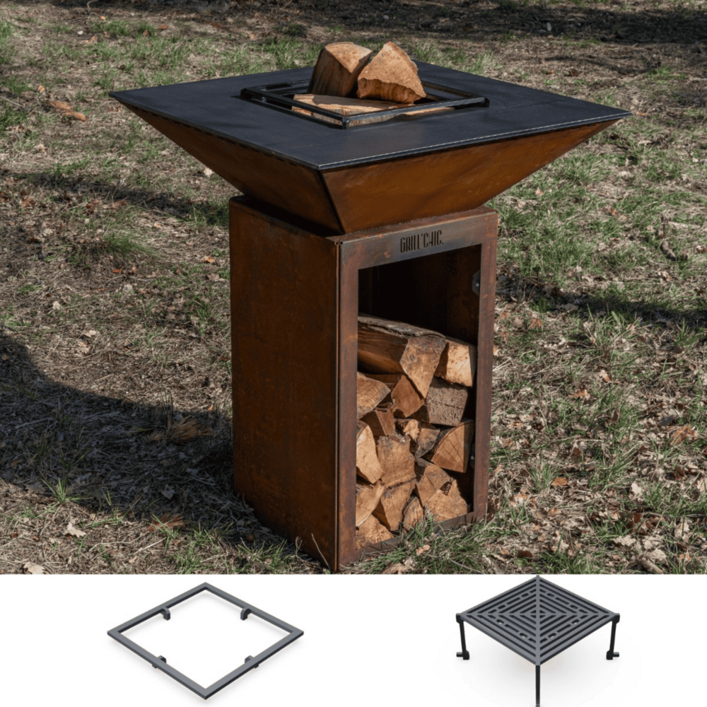 Pack decouverte brasero cevenol corten bois carre 74 simple cuve