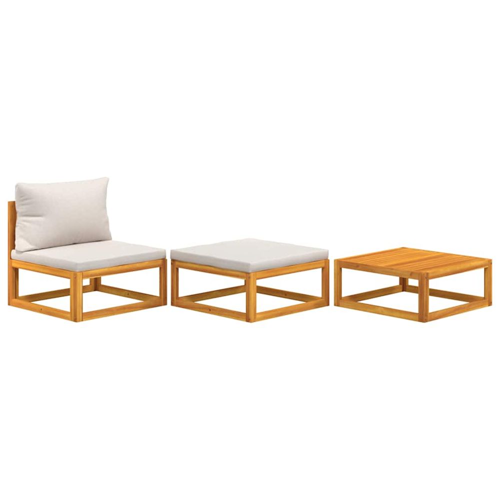 Salon de jardin 3 pcs avec coussins bois massif d'acacia