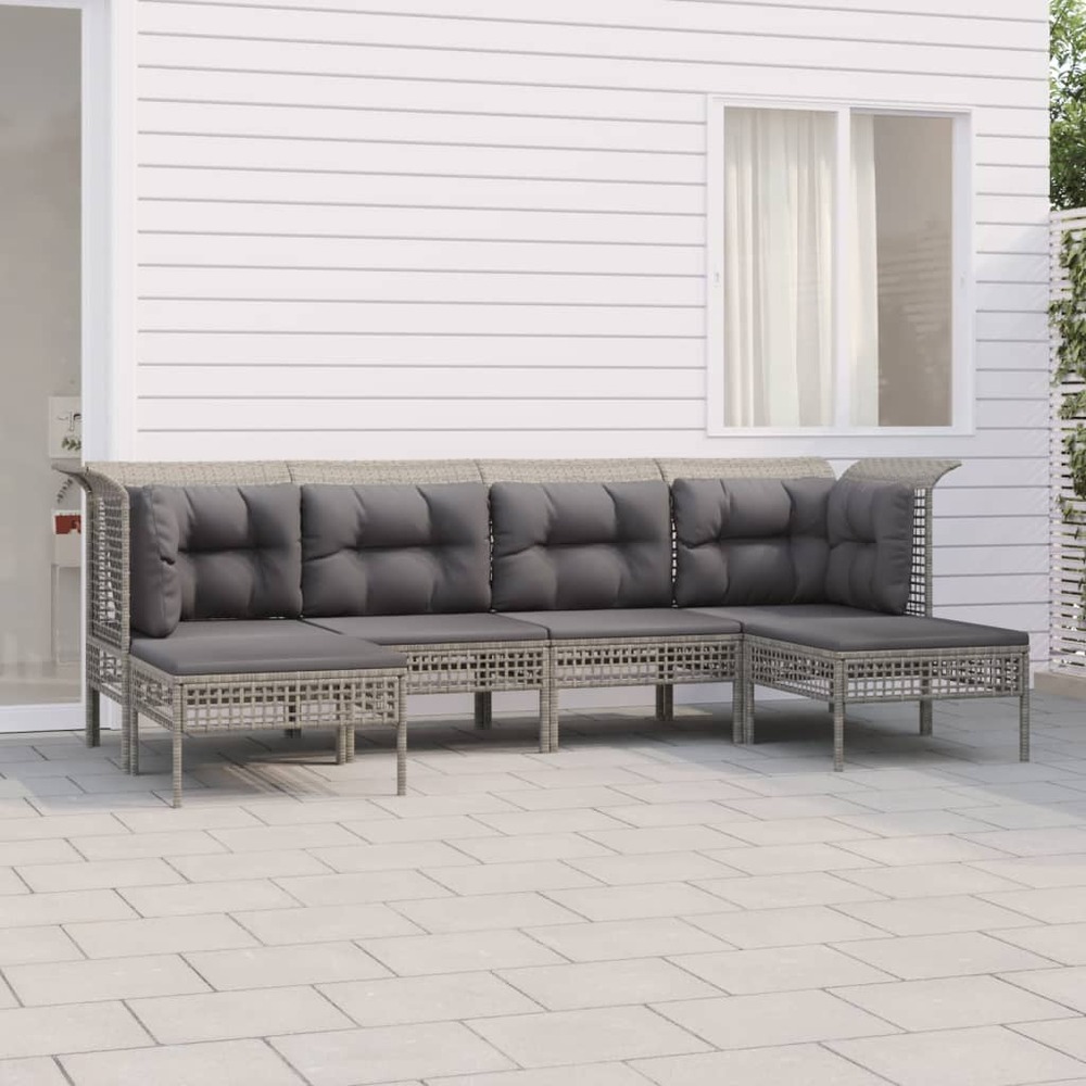 Salon de jardin 6 pcs avec coussins gris résine tressée