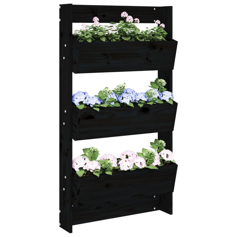 Jardinière murale verticale 3 bacs en bois de pin pour balcon noir