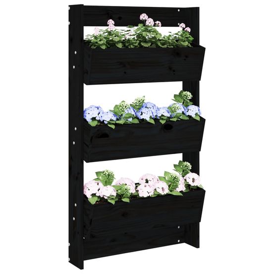 Jardinière murale verticale 3 bacs en bois de pin pour balcon noir
